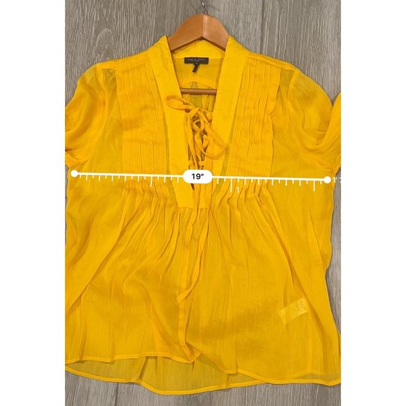 NEW Rag & Bone Sachi Pleat Split Neck Cotton/Silk Top Safron size S - Picture 6 of 8